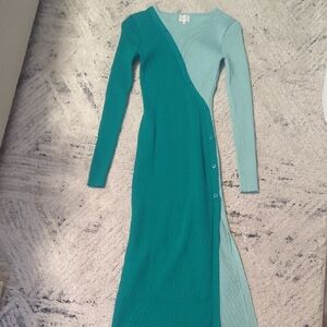 Two tone green dress with leg slit